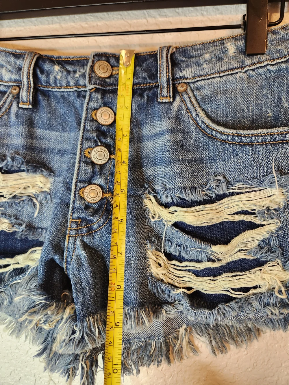 Kancan button-fly Women’s Distressed Denim Shorts Blue 33545 size XS